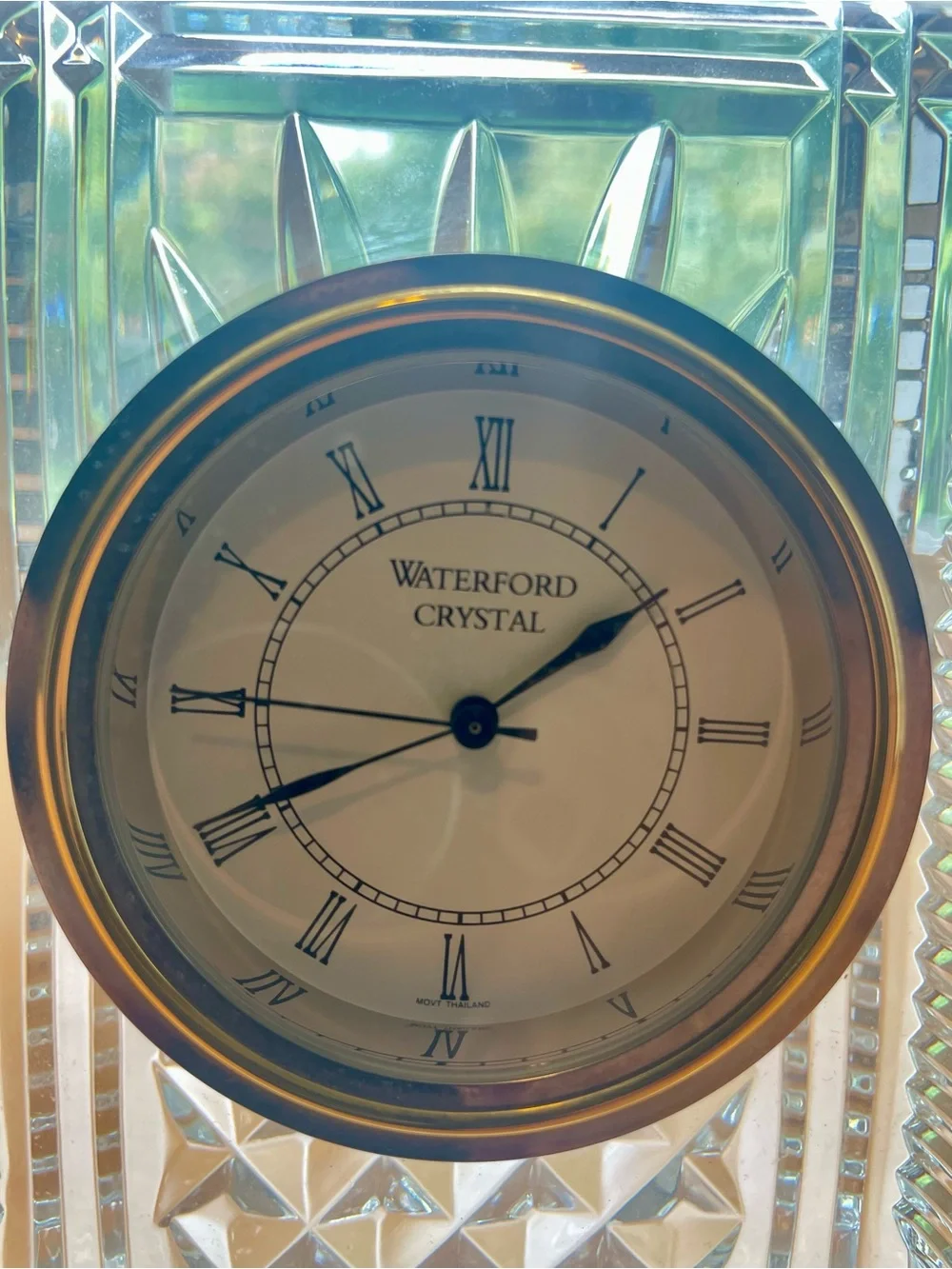 Waterford Crystal Clear Crystal Mantel Clock with Gold Bezel